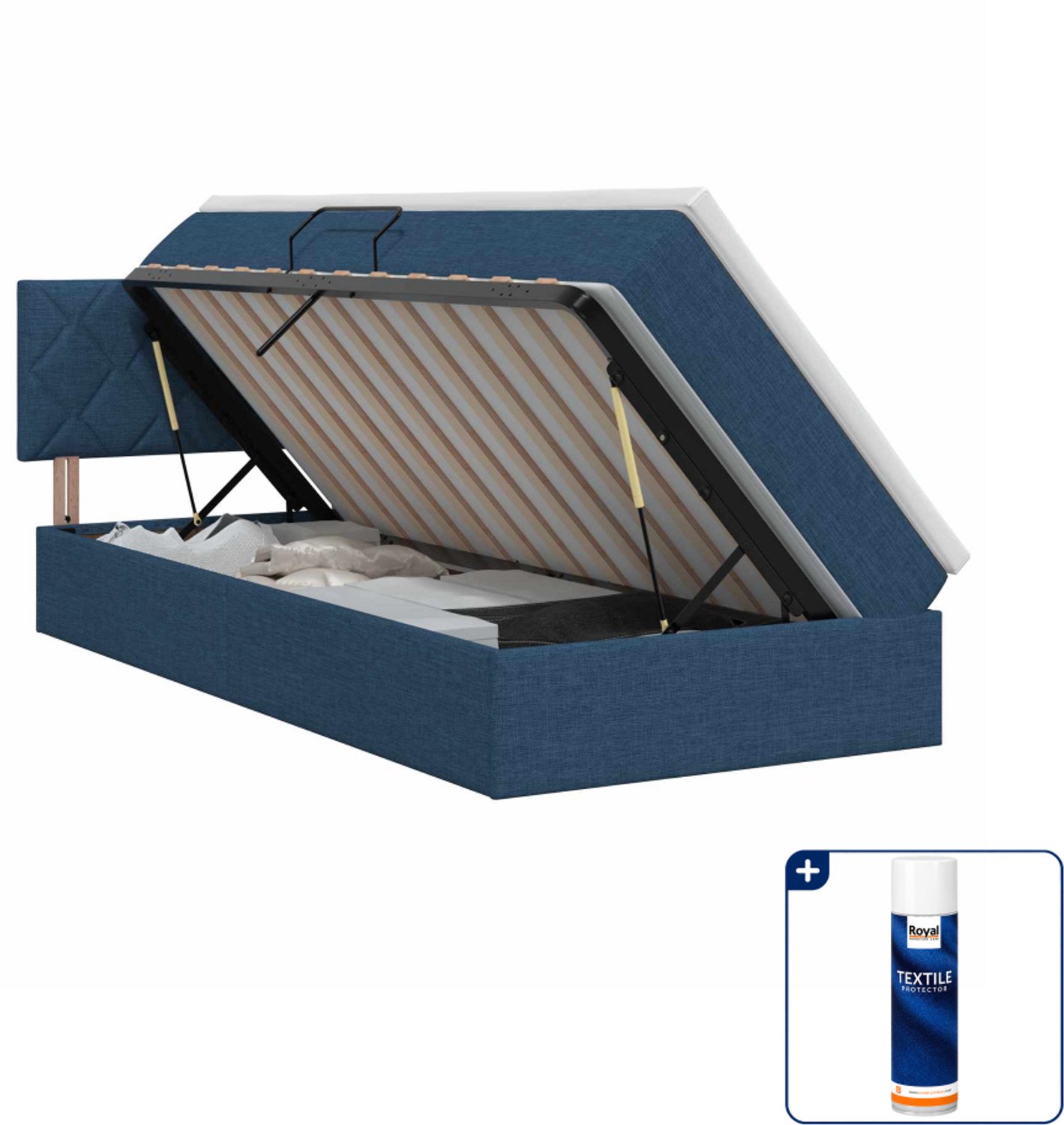 vidaXL opbergbed met matras - 90 x 200 cm - blauw - Inclusief textielbeschermer 500 ml