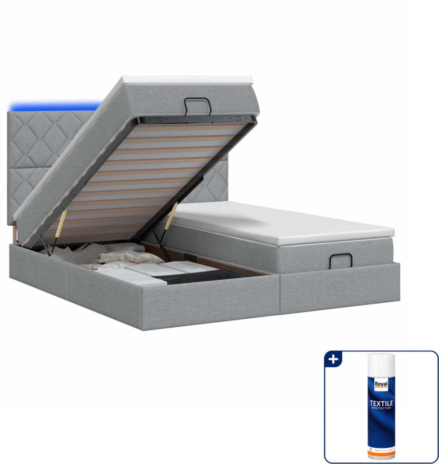 vidaXL Kingsize bed met matras en LED - 180 x 200 cm - lichtgrijs - Inclusief textielbeschermer 500 ml