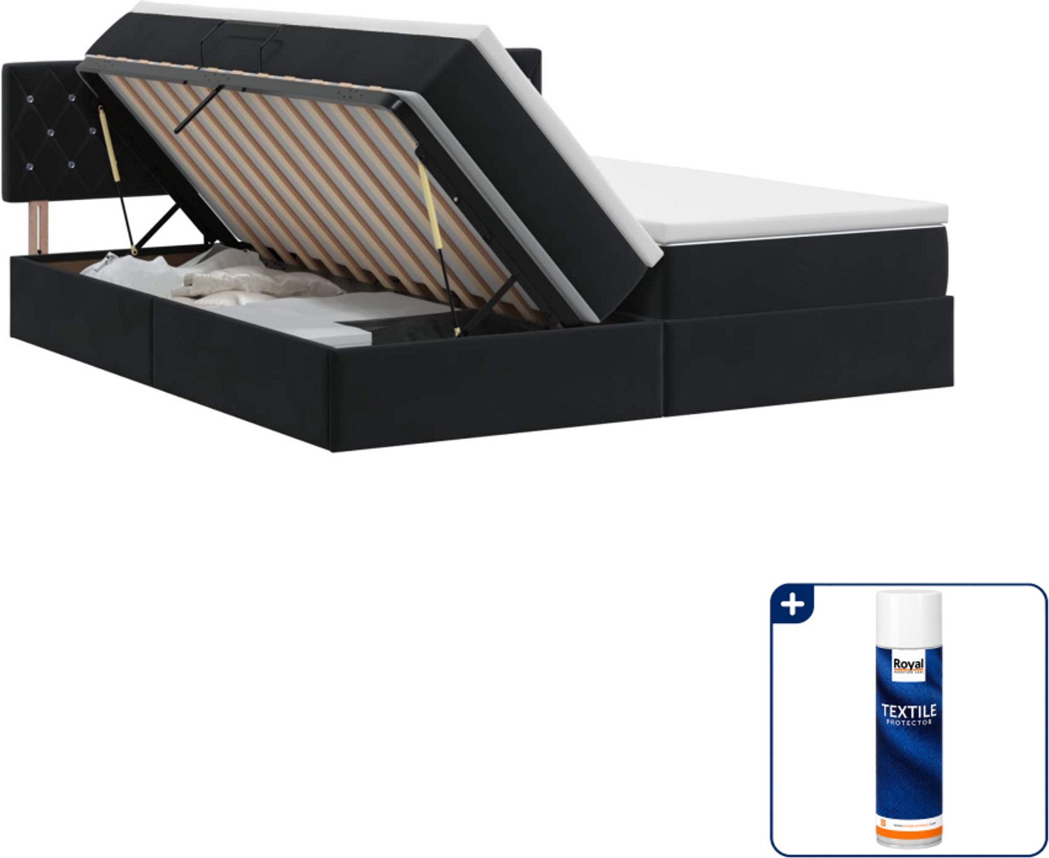 vidaXL opbergbed 2 st met matras - Kingsize - 180 x 200 cm - Zwart - Inclusief textielbeschermer 500 ml