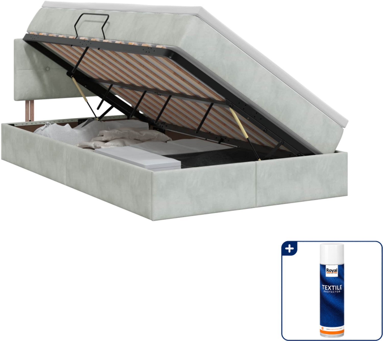 vidaXL Opbergbed - 120 x 200 cm - fluweel - lichtgrijs - Inclusief textielbeschermer 500 ml