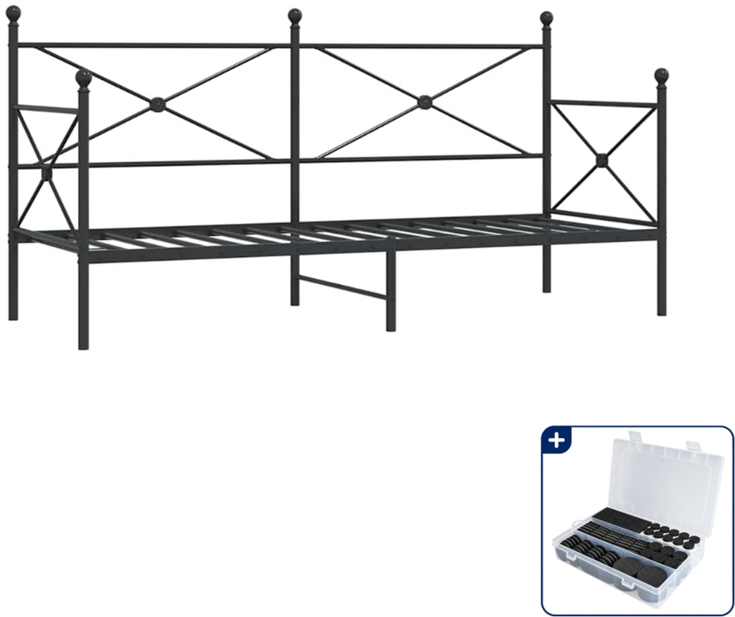 vidaXL slaapbank - 80 x 200 cm - staal - zwart - Inclusief antikrasvilt 177-delig