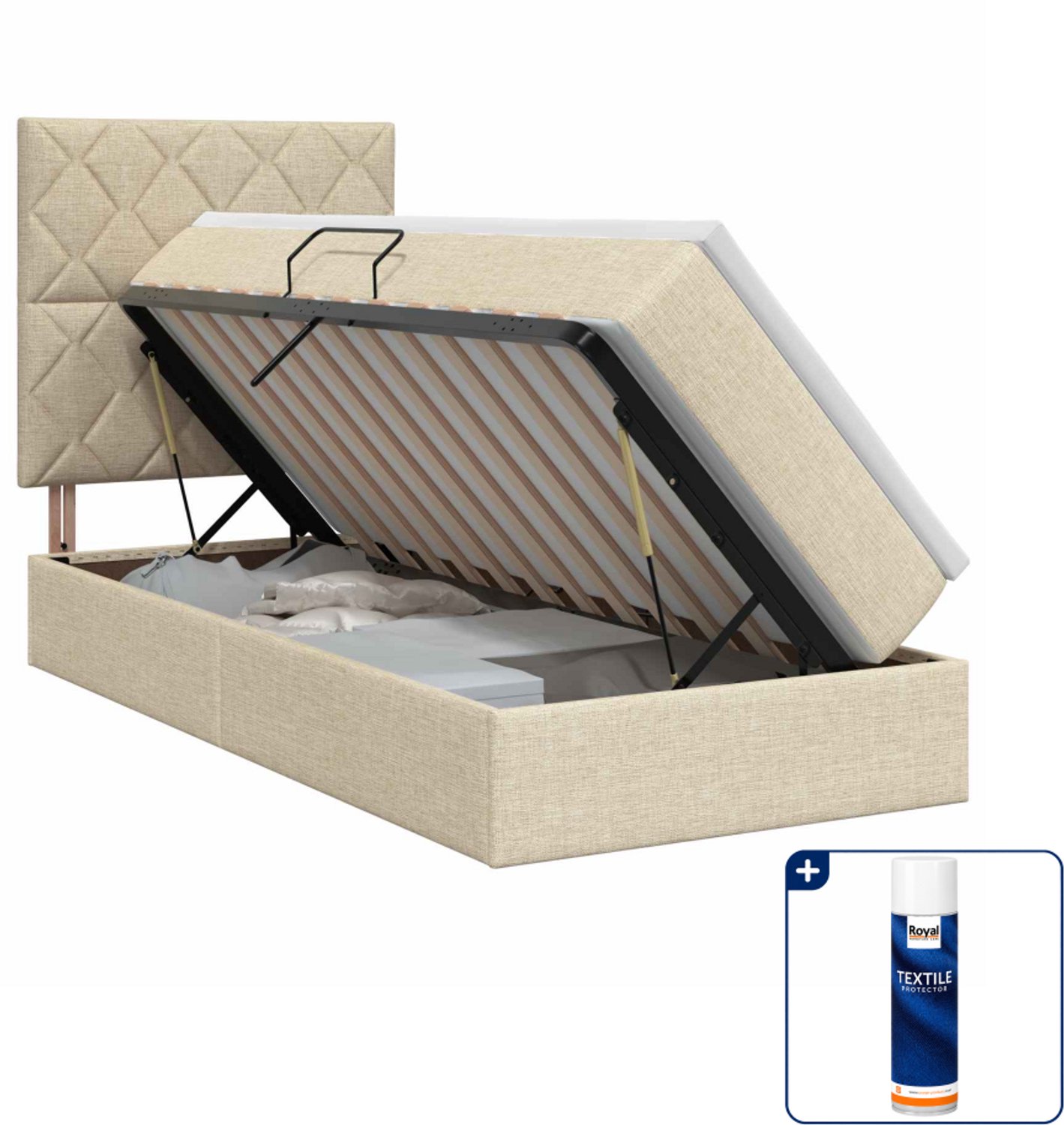 vidaXL opbergbed met matras - 100 x 200 cm - kunstleer - crèmekleurig - Inclusief textielbeschermer 500 ml