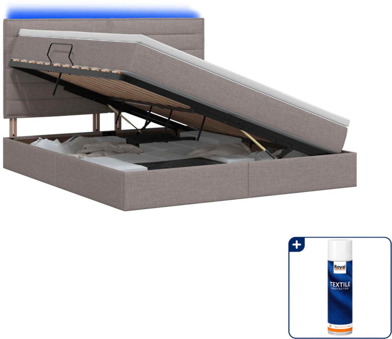 vidaXL Kingsize led-opslagbed met matras - 180 x 200 cm - taupe - Inclusief textielbeschermer 500 ml