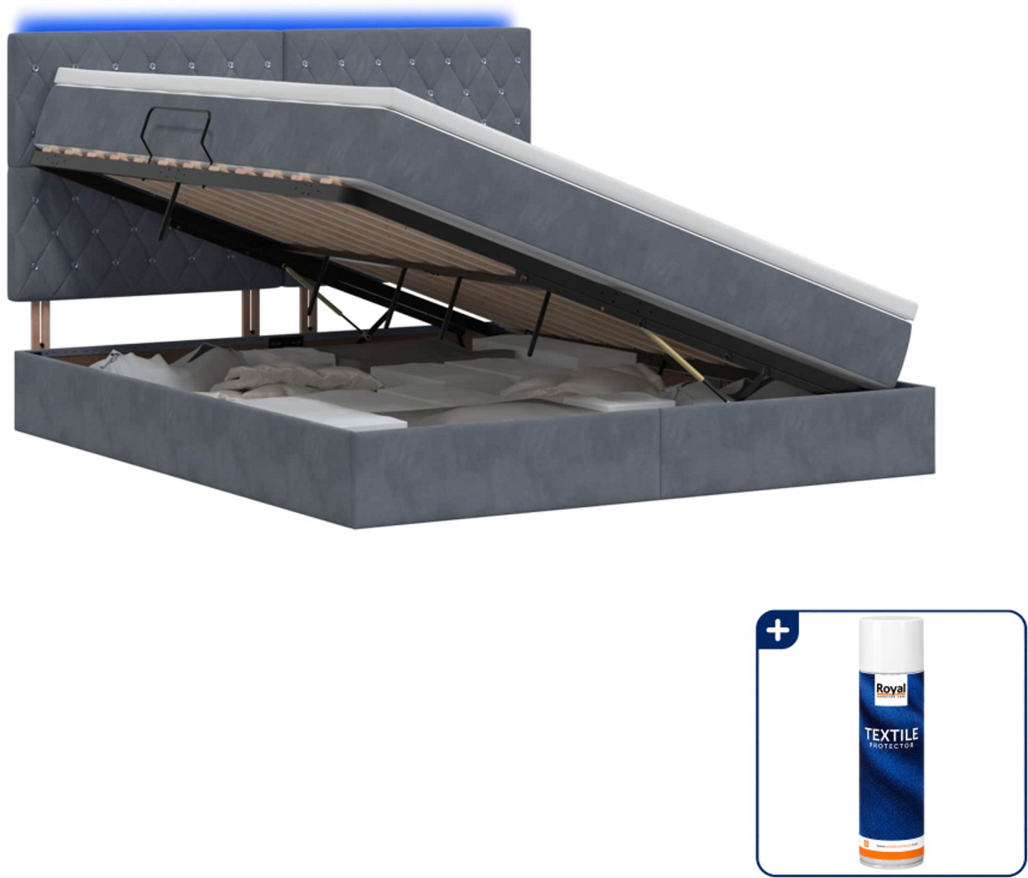 vidaXL Kingsize opslagbed - 180 x 200 cm - fluweel - donkergrijs - Inclusief textielbeschermer 500 ml Donker Grijn