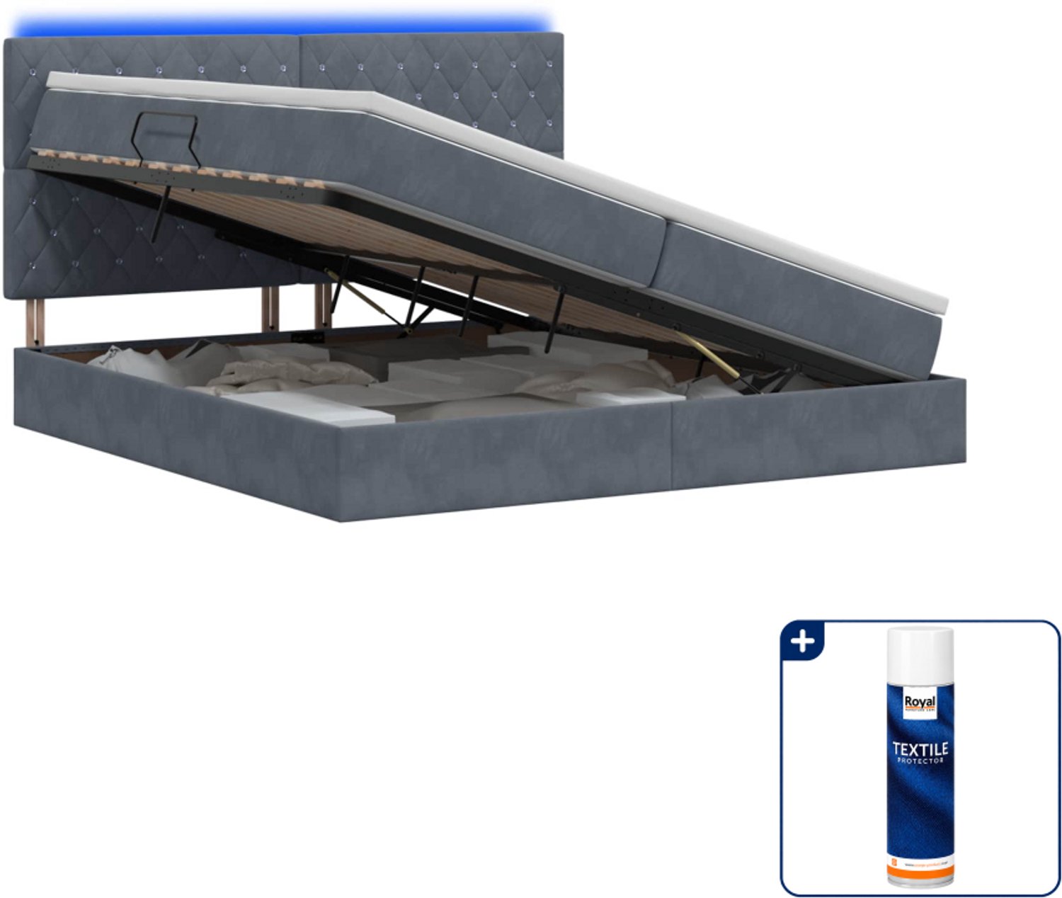 vidaXL led opslagbed met matras - 200 x 200 cm - fluweel - donkergrijs - Inclusief textielbeschermer 500 ml Donker Grijn