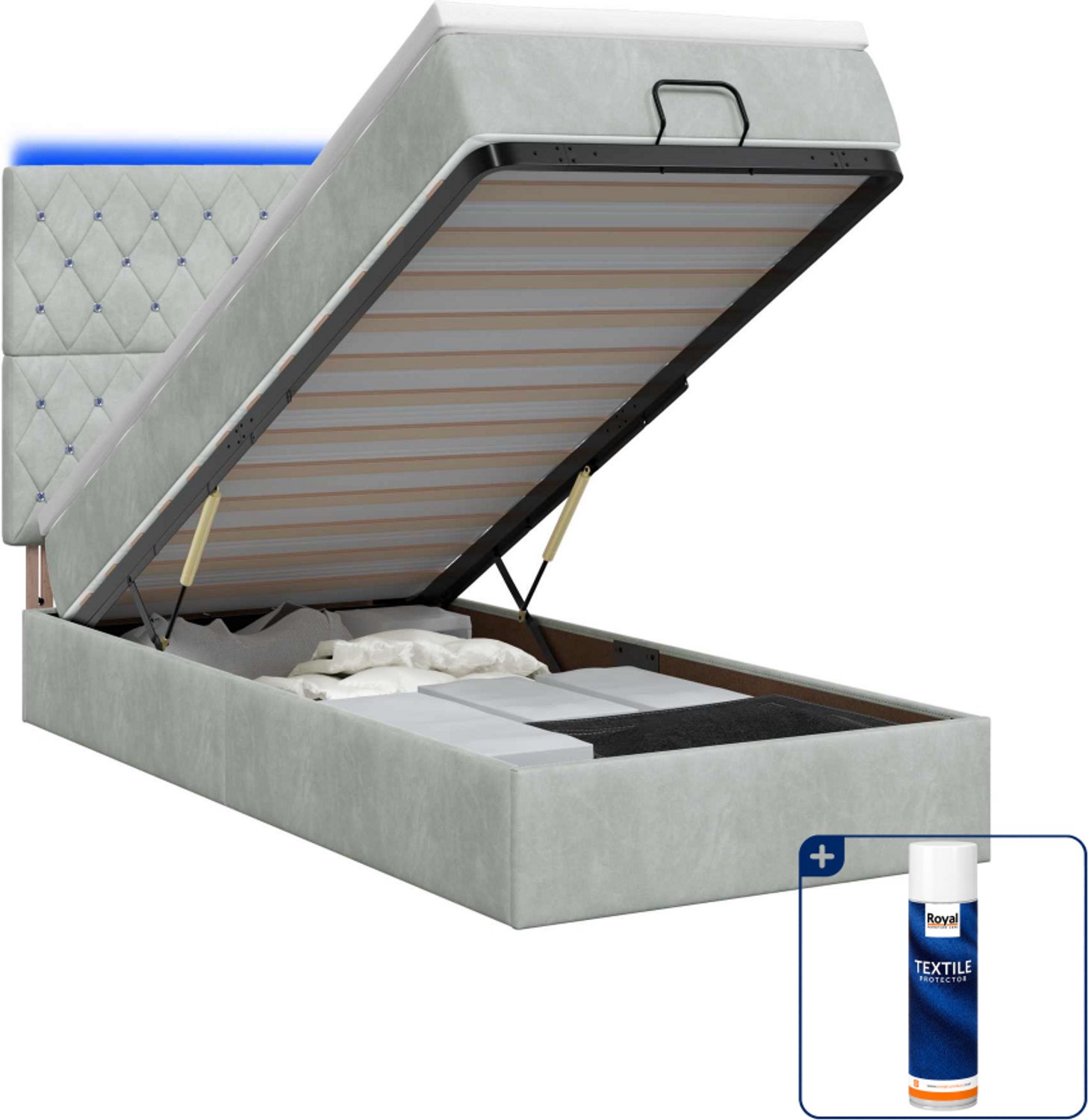 vidaXL ottoman bed - 90 x 190 cm - lichtgrijs - Inclusief textielbeschermer 500 ml