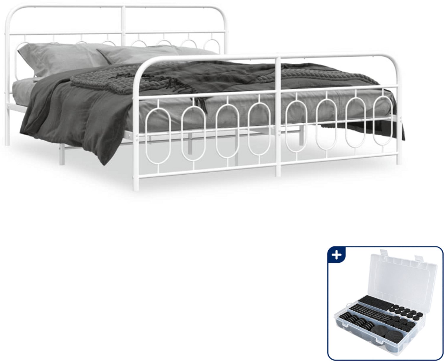 vidaXL Bedframe - 193 x 203 cm - staal - wit - Inclusief antikrasvilt 177-delig