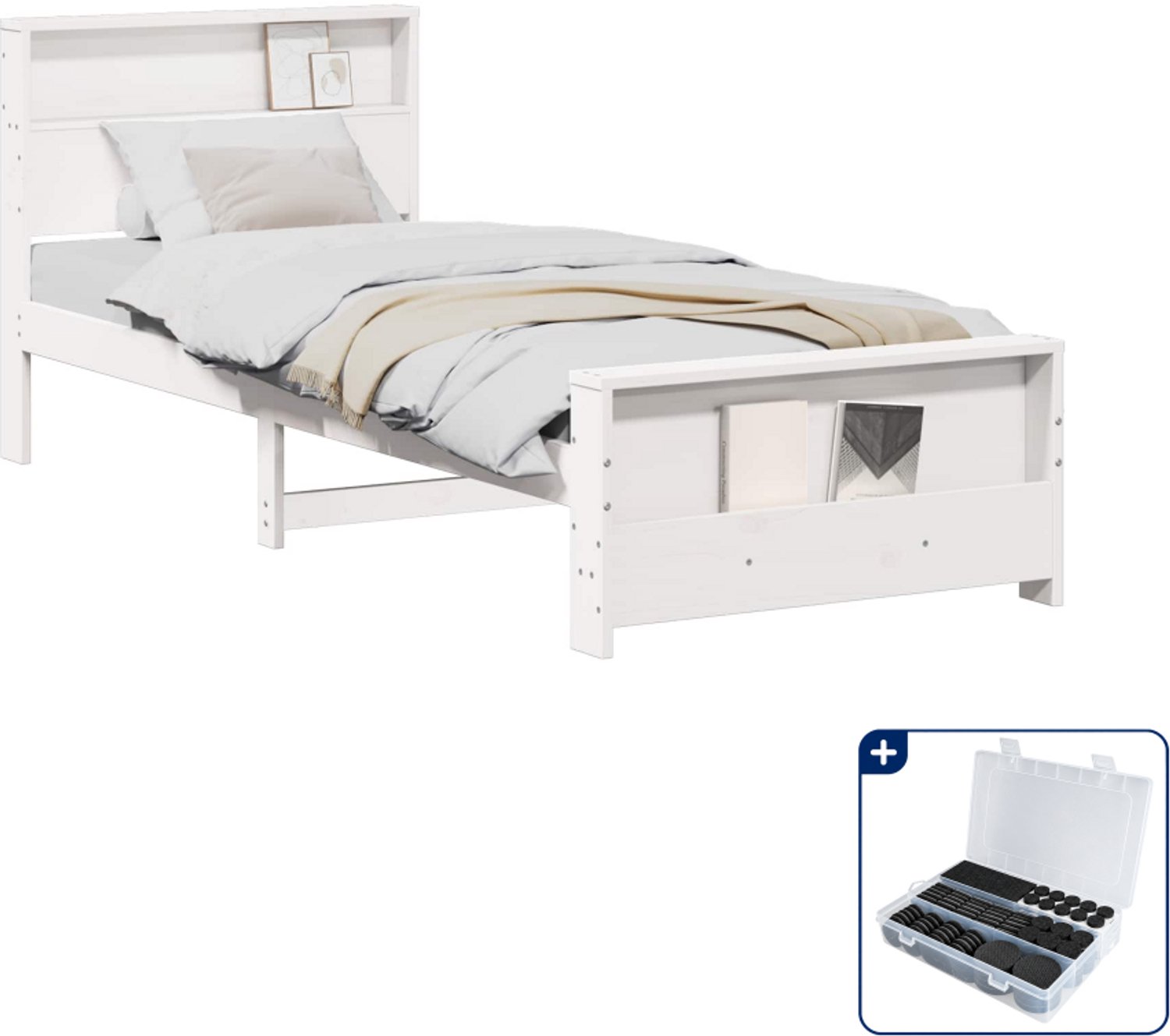 vidaXL bedframe - 100 x 200 cm - massief grenenhout - wit - Inclusief antikrasvilt 177-delig