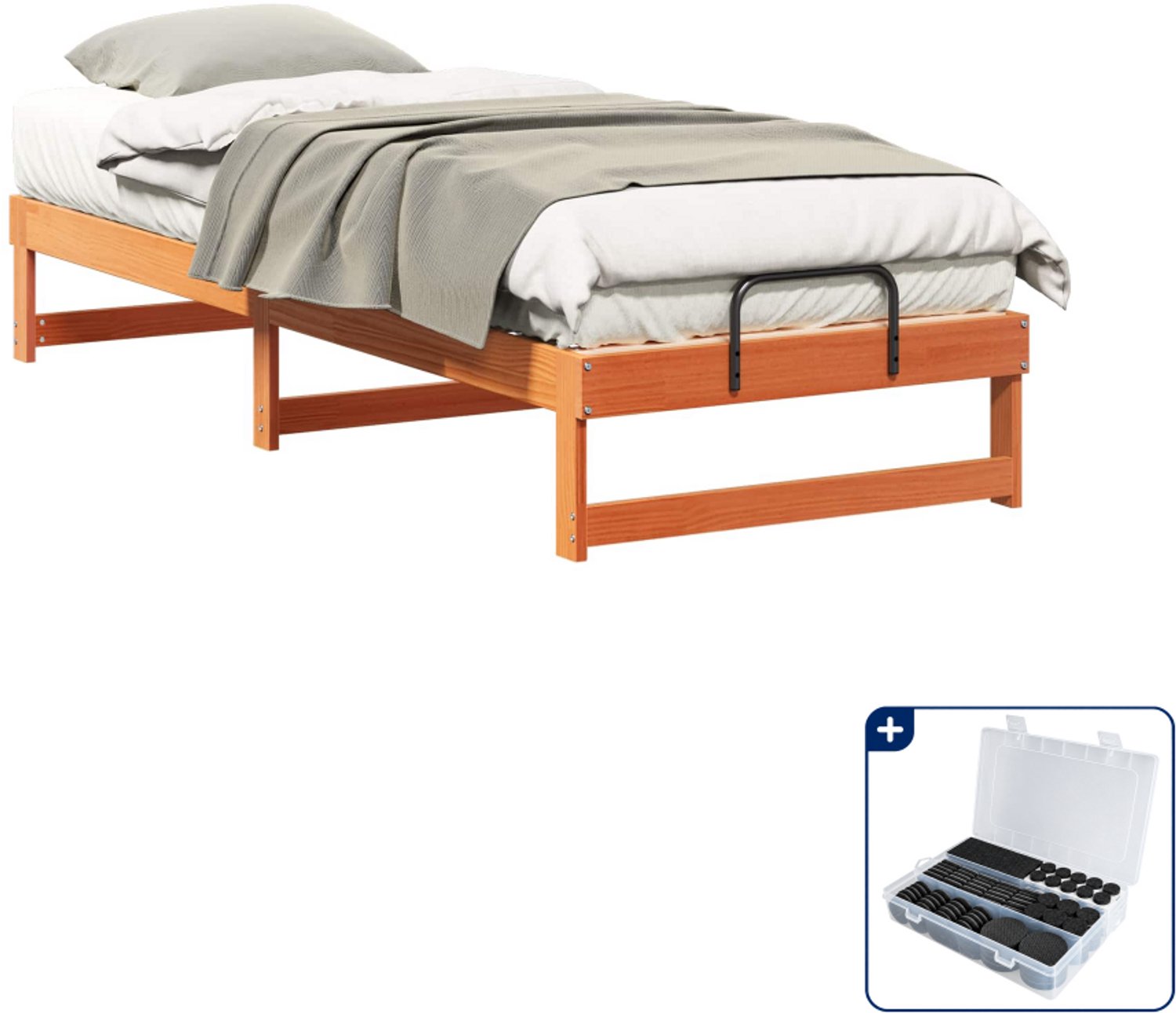 vidaXL bedframe - 80 x 210 cm - massief grenenhout - bruin - Inclusief antikrasvilt 177-delig