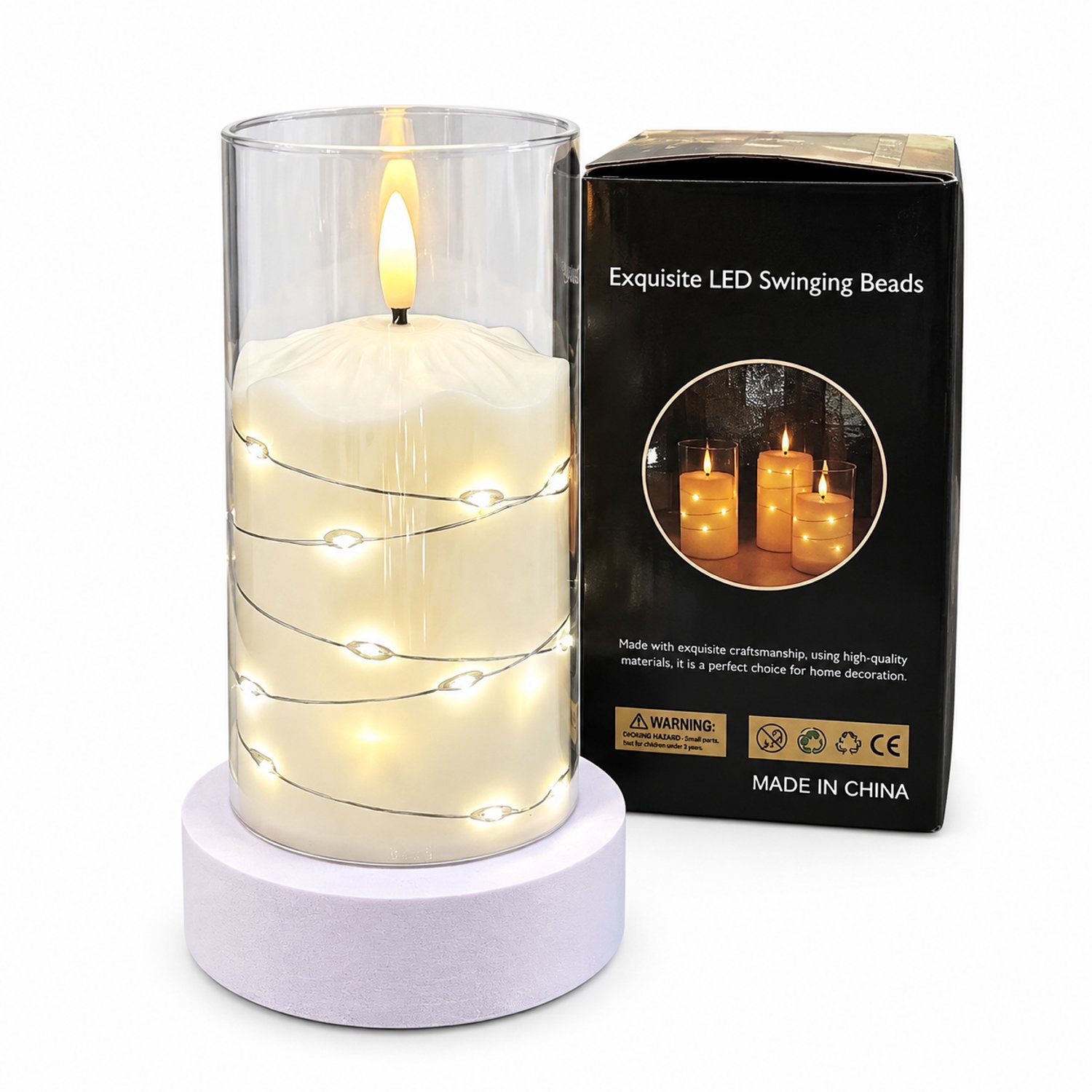 led kaarsen - decoratieve kaars van 7,5 x 15 cm, warm licht, vlamvormige led en lichtpuntjes rondom, kunststof, zonder batterijen