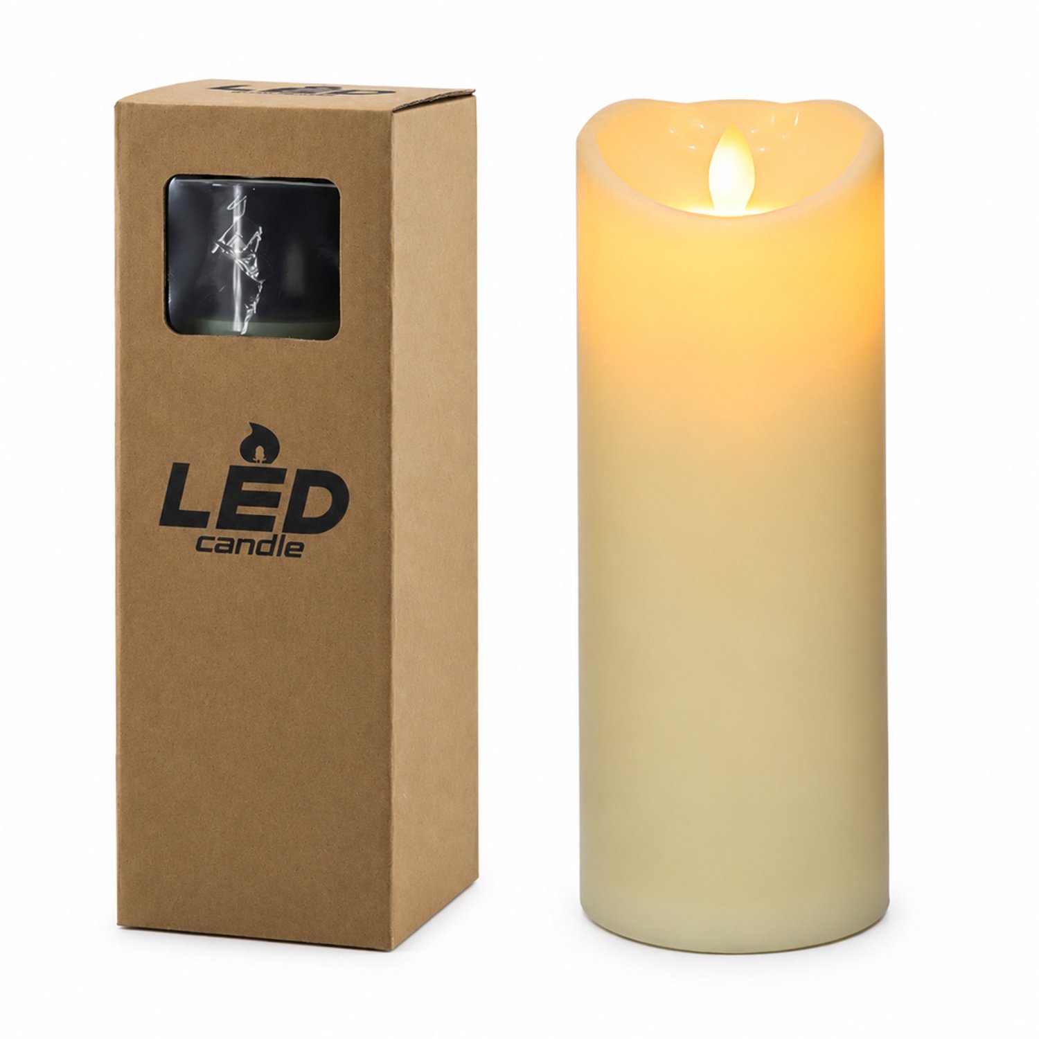 SWGOTA led kaarsen met bewegende vlam - 7,5 × 20 cm, warm licht, gladde cilinder met schuine bovenrand, doos met venster, zonder batterijen Crème