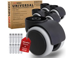 Universele bureaustoelwielen zonder pennen, met pennen van 10 mm/11 mm, wielen voor harde vloeren, krasvrij en stil, bureaustoelwielen voor laminaat, parket tegels, met 4 stappen handleiding
