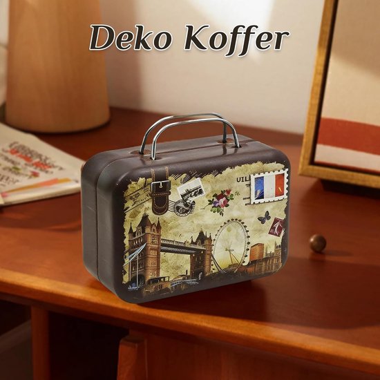Koffer, wit blikken koffer met handvat, cadeau doos voor reis souvenirs — afbeelding 4