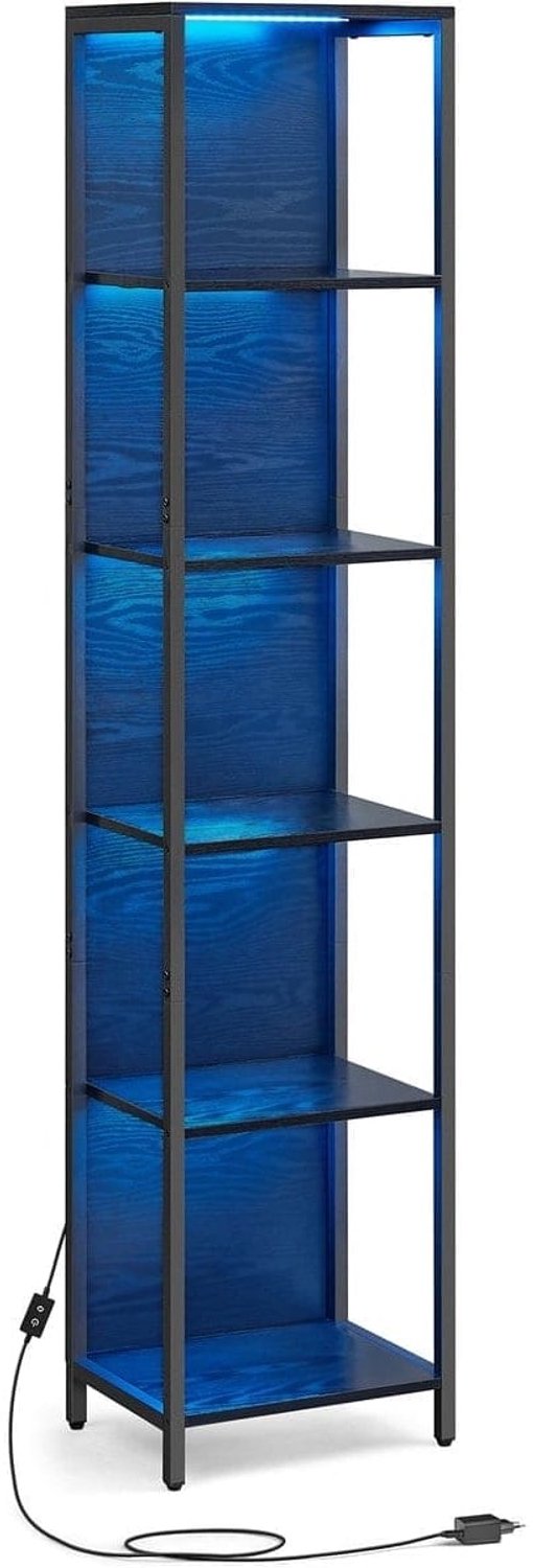 Klarven Boekenkast Zwart - Boekenkastje - Boekenkasten - Bookcase - 6 Niveaus Open Boekenrek - Stalen Frame met Kantelbeveiliging - 30,4x40,1x178,7 cm