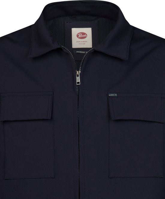 Donkerblauw technisch overshirt met ritssluiting, twee borstzakken met klep en Petrol Industries label in de nek.