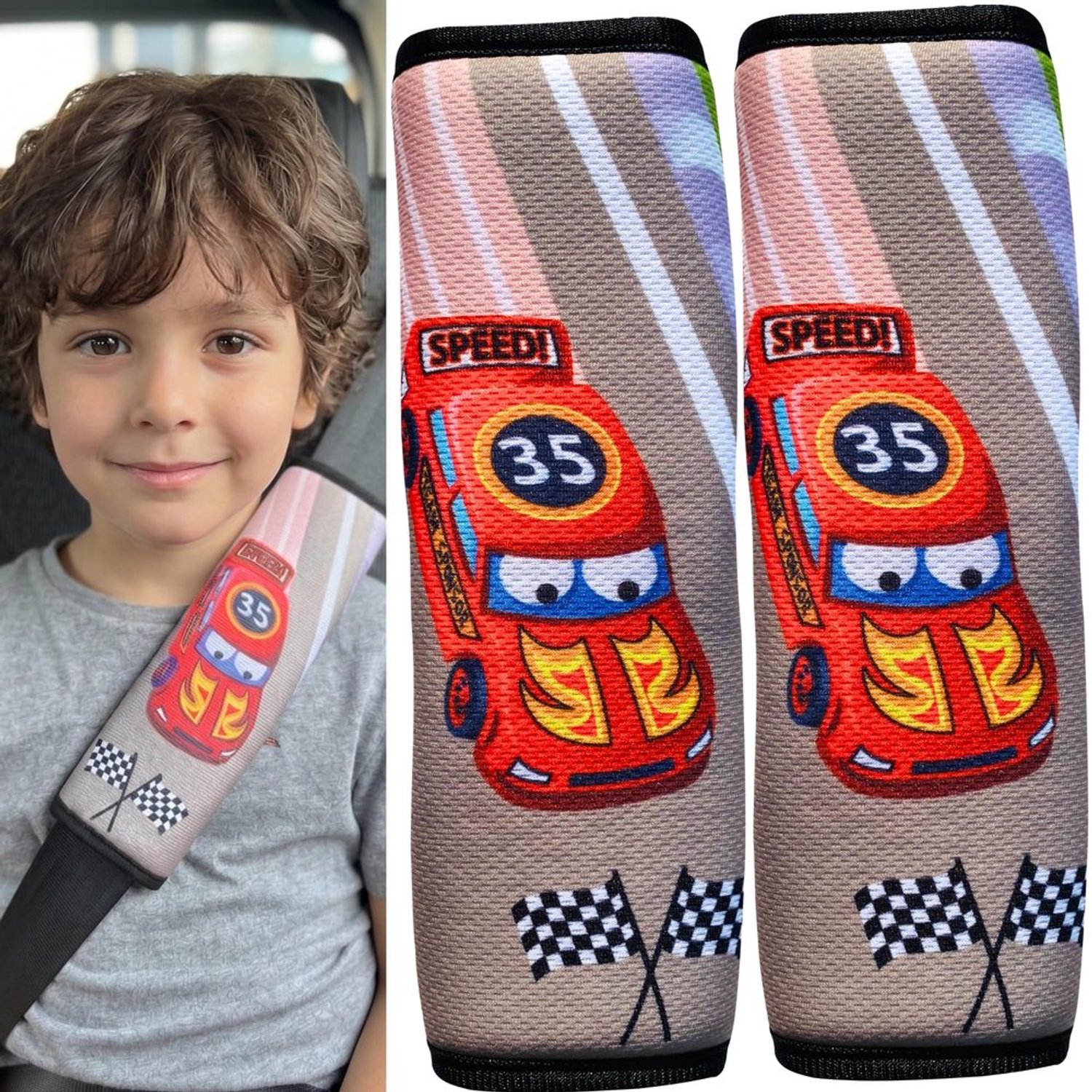 2x Autogordel Beschermpad met Raceauto Motief