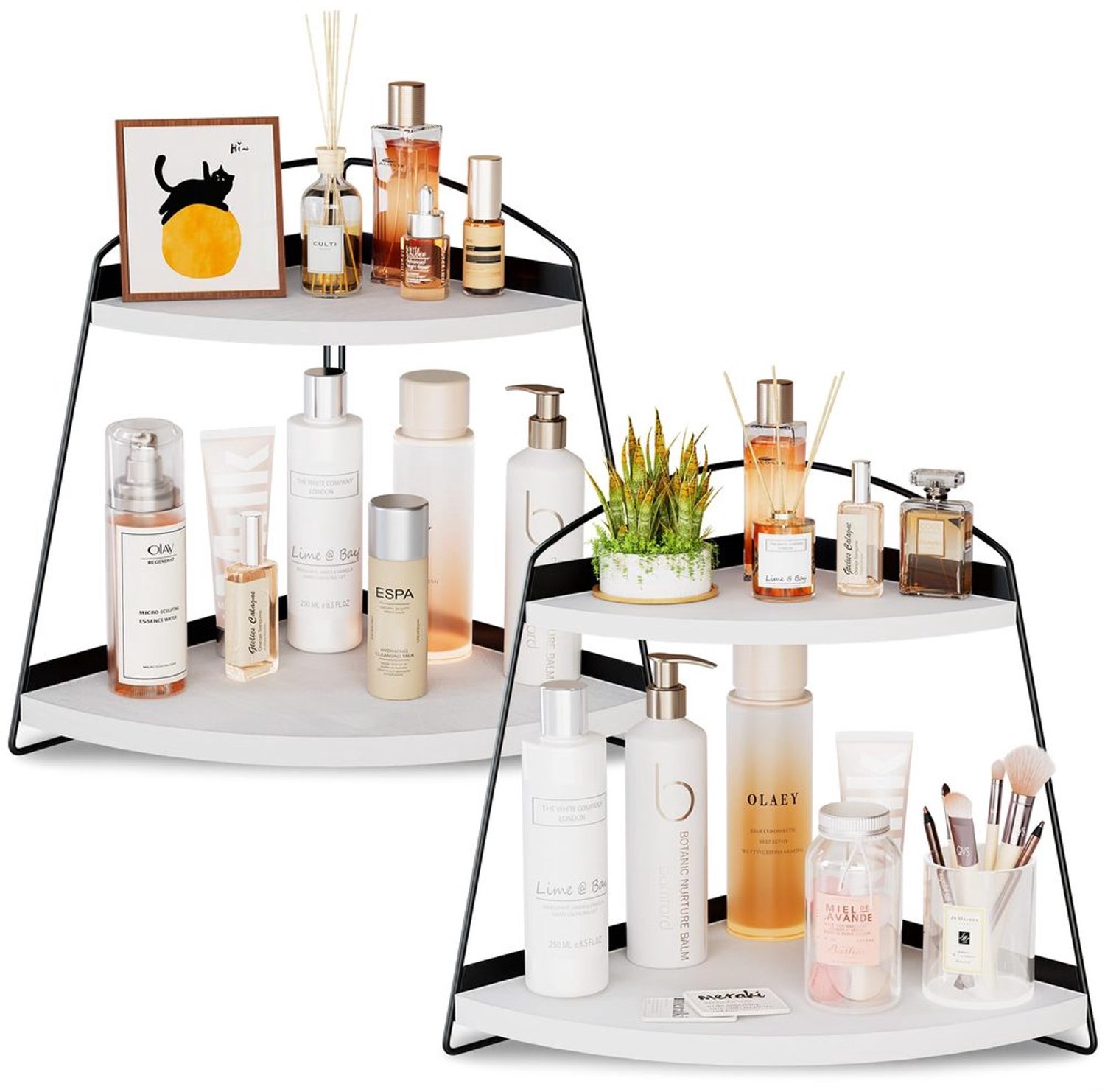 2-Tier Hoek Organizer voor Badkamer met Houten Afwerking