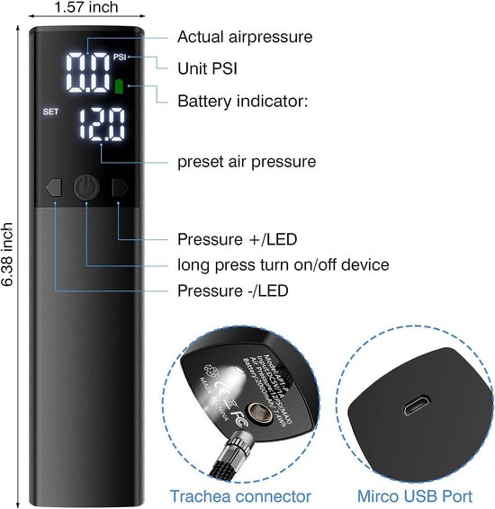 Elektrische balpomp, draagbare automatische balpomp voor het snel oppompen van ballen, met nauwkeurige manometer en digitaal lcd-display, voor basketbal, voetbal, volleybal — afbeelding 5