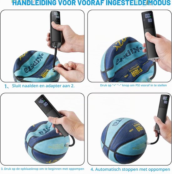 Elektrische balpomp, draagbare automatische balpomp voor het snel oppompen van ballen, met nauwkeurige manometer en digitaal lcd-display, voor basketbal, voetbal, volleybal — afbeelding 3