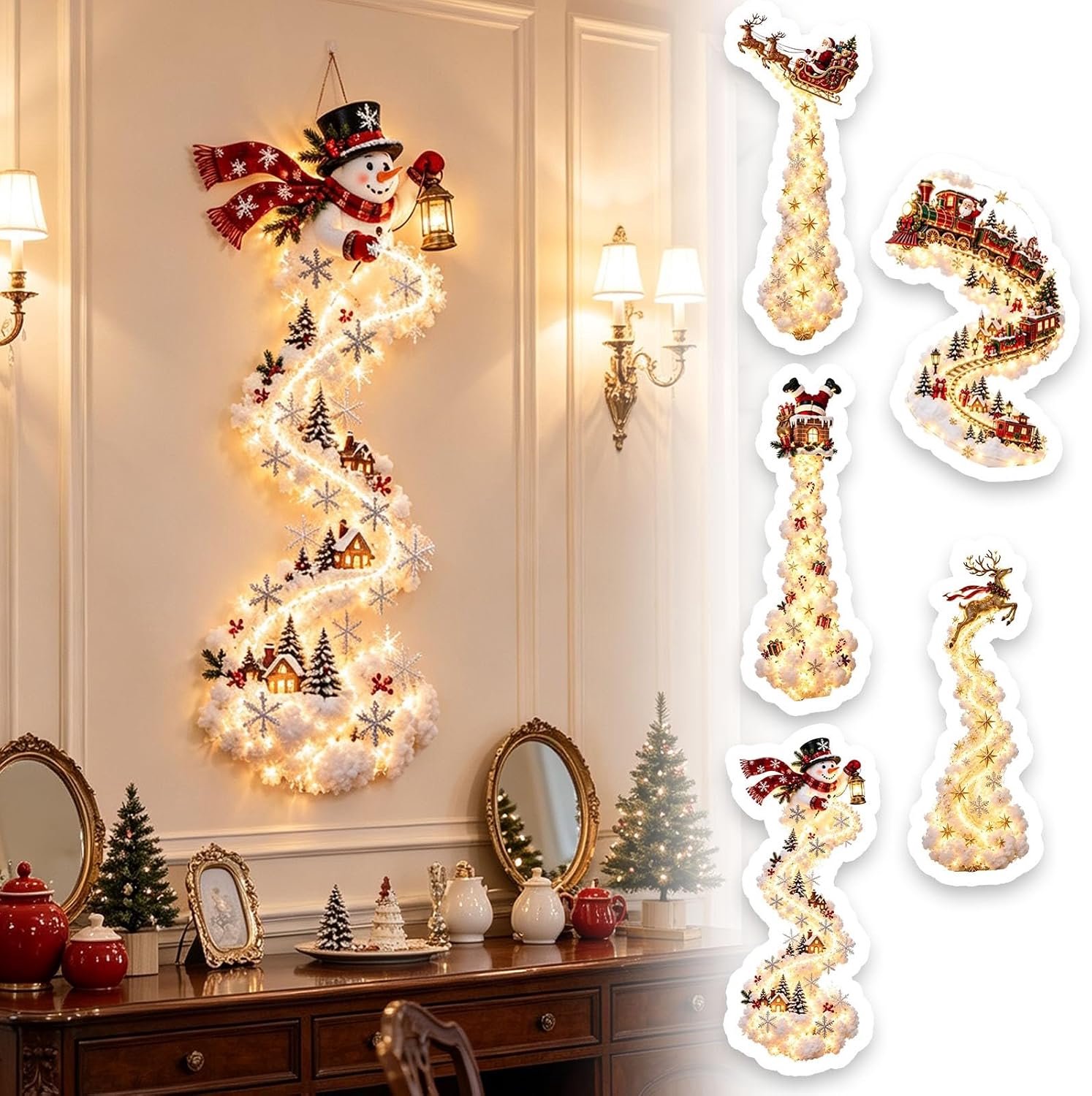 Kerstverlichting Rendier - Knutselpakket DIY Wandhanger - Sfeerlamp Warmwit voor Binnen - Compleet Craft Kit - Handgemaakt Cadeau - Kerstmis December Versiering - Sneeuwman, Kerstman, Reneren Lampen - Binnendeuren Wand Decoratie Lampen - 60cm – foto 6