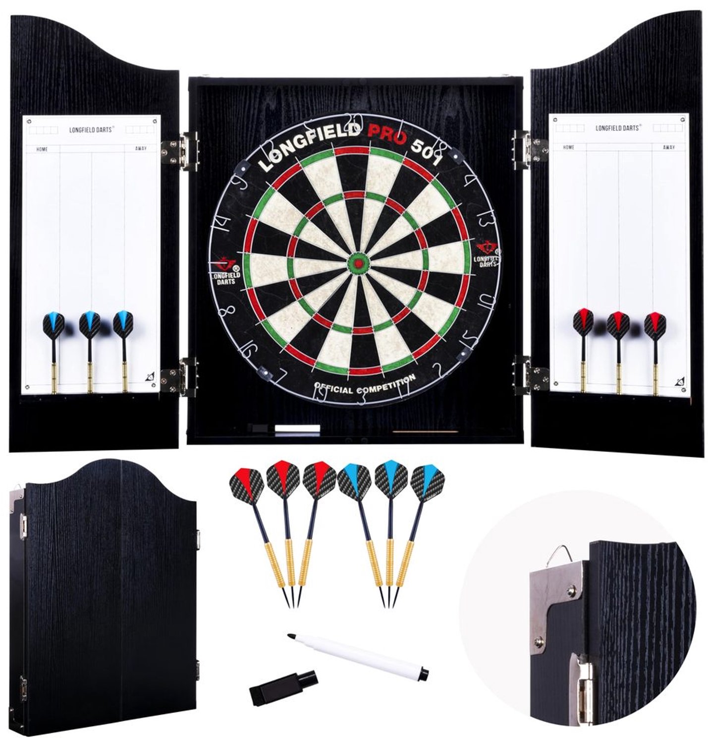 Dartkastset met Competitiedartbord en 2 Sets Pijlen