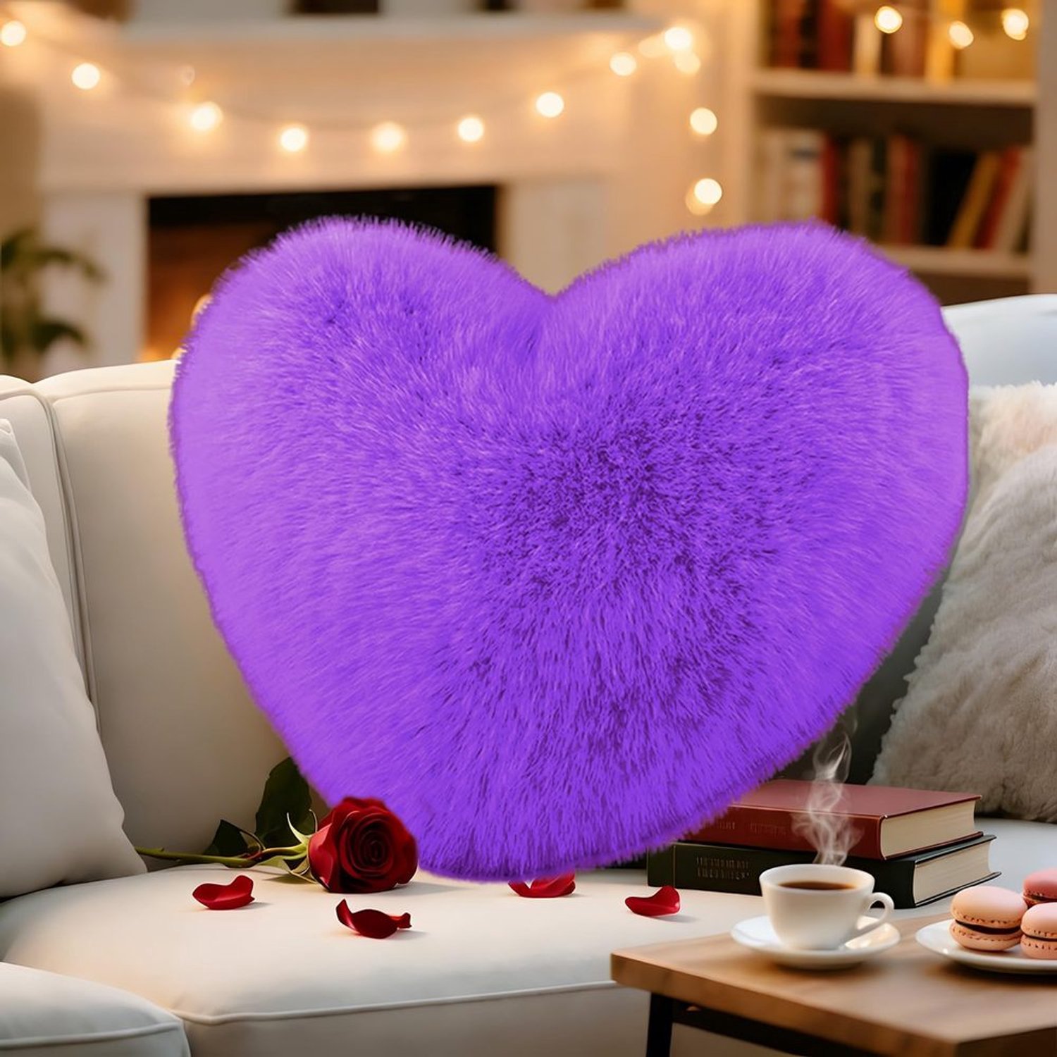 Hartvormig Kussen - Fluffy en knuffelbaar - Paars