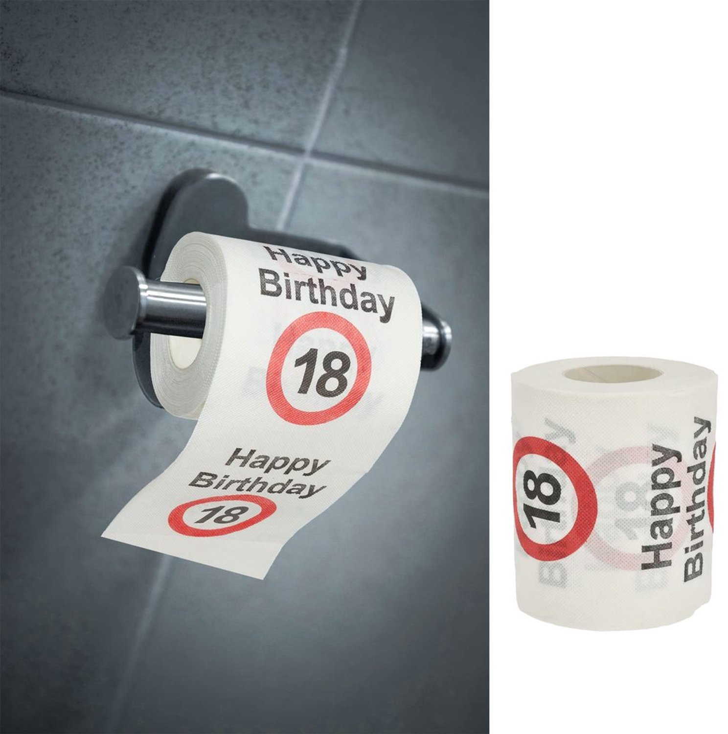Toiletpapier 2-laags 180 g/m² - "Happy Birthday" - 24 meter - Verjaardag - Grappig motief - Wit/Rood/Zwart - Wc-rol