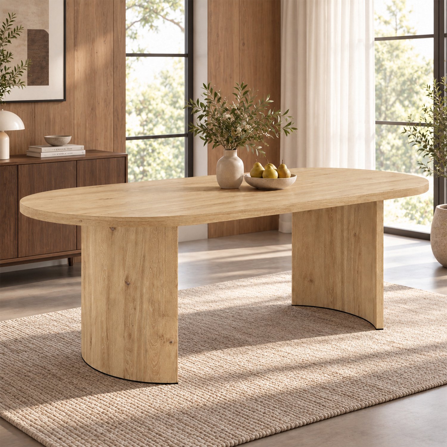 FloraGrace Eettafel - Afgeronde Hoeken En Gebogen Poten - Voor 6 Tot 8 Personen in Eetkamer - MDF - 200x90x75 Cm - Eikenkleur