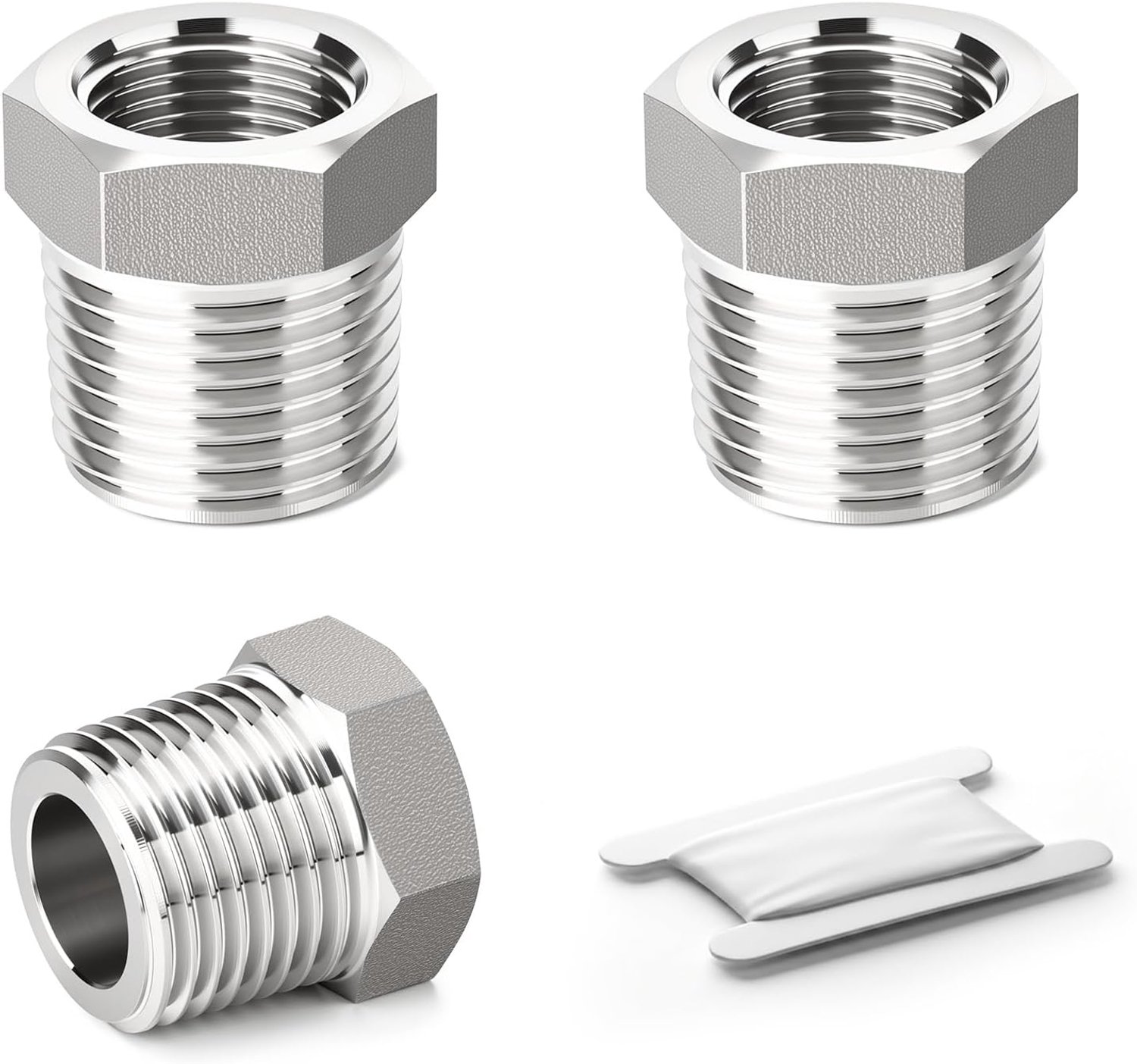 Verloop zeskantbus 1/2" Buitendraad x 3/8" Binnendraad - 304SS - 0-24 MPa werkbereik - voor industriële leidingen - m-winkel