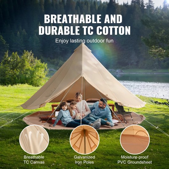 Prime Home Tent - Kampeertent - Buitenfeesten - Kachelopening - Ademend - Groot - Diameter 3m - Beige — afbeelding 5