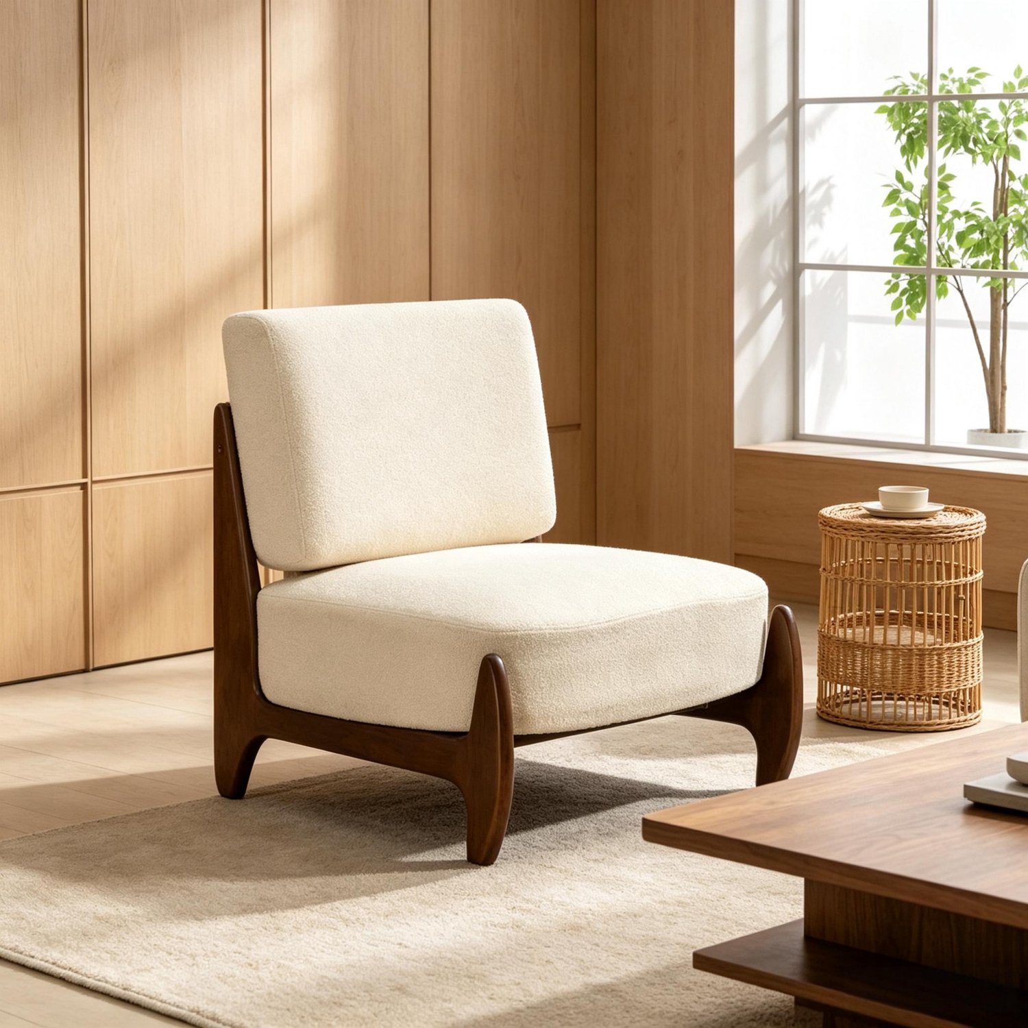 MIVRAY Fauteuil 72 x 73,5 x 81 cm - Chenille Bekleding Met Dikke Vulling - Voor Woonkamer En Leeshoek - Polyester En Hout - Crème