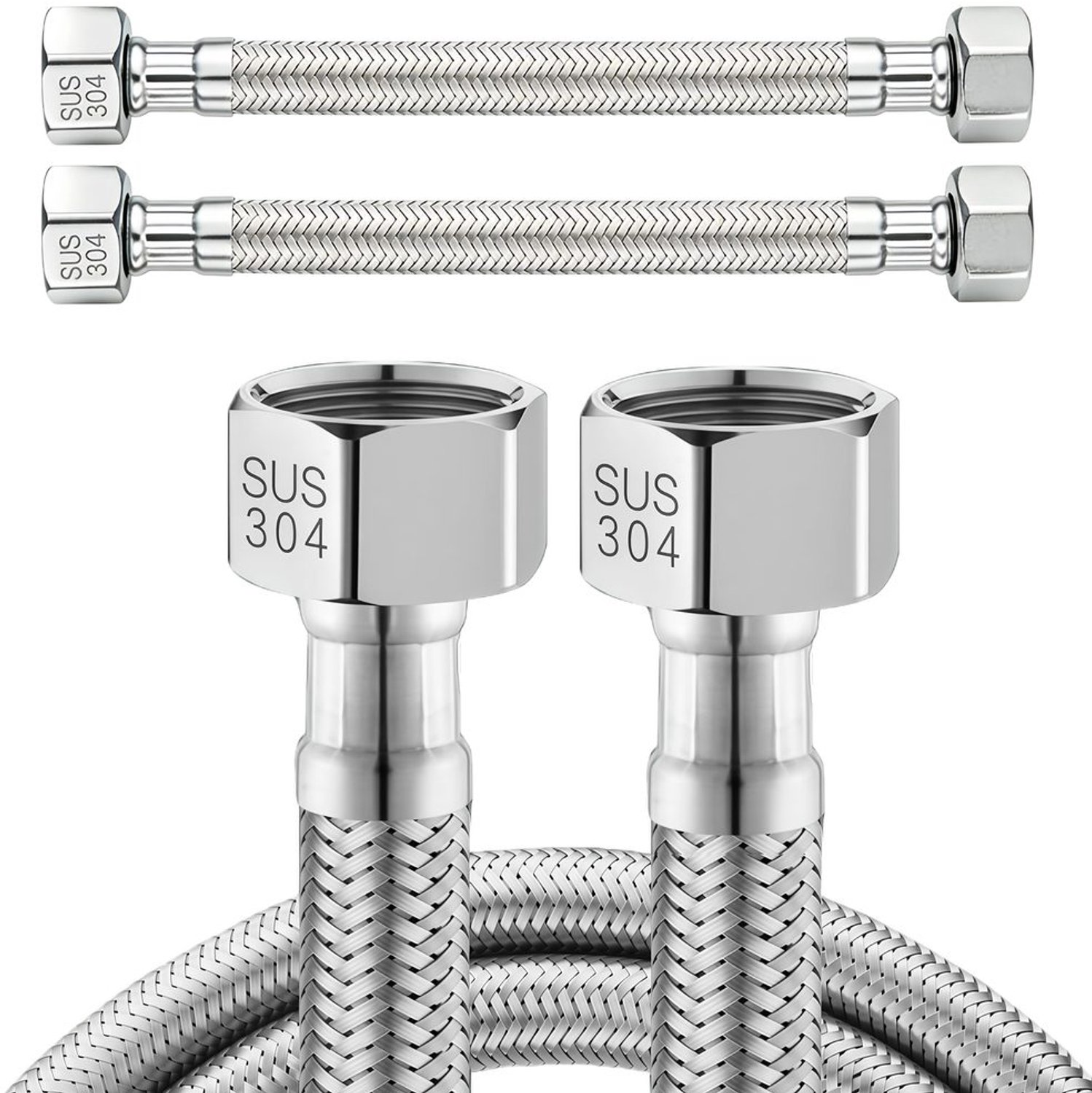 Flexibele Slang 20 cm - Roestvrij Staal - Lekvrij Design - Duurzaam - Corrosiebestendig - 1/2" UWS x 1/2" UWS - Tuinslang