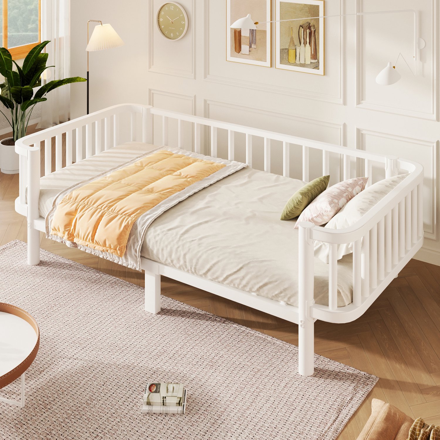 WUVRIE Metalen bedbank 90x200 cm - Stalen lattenbodem - Wit