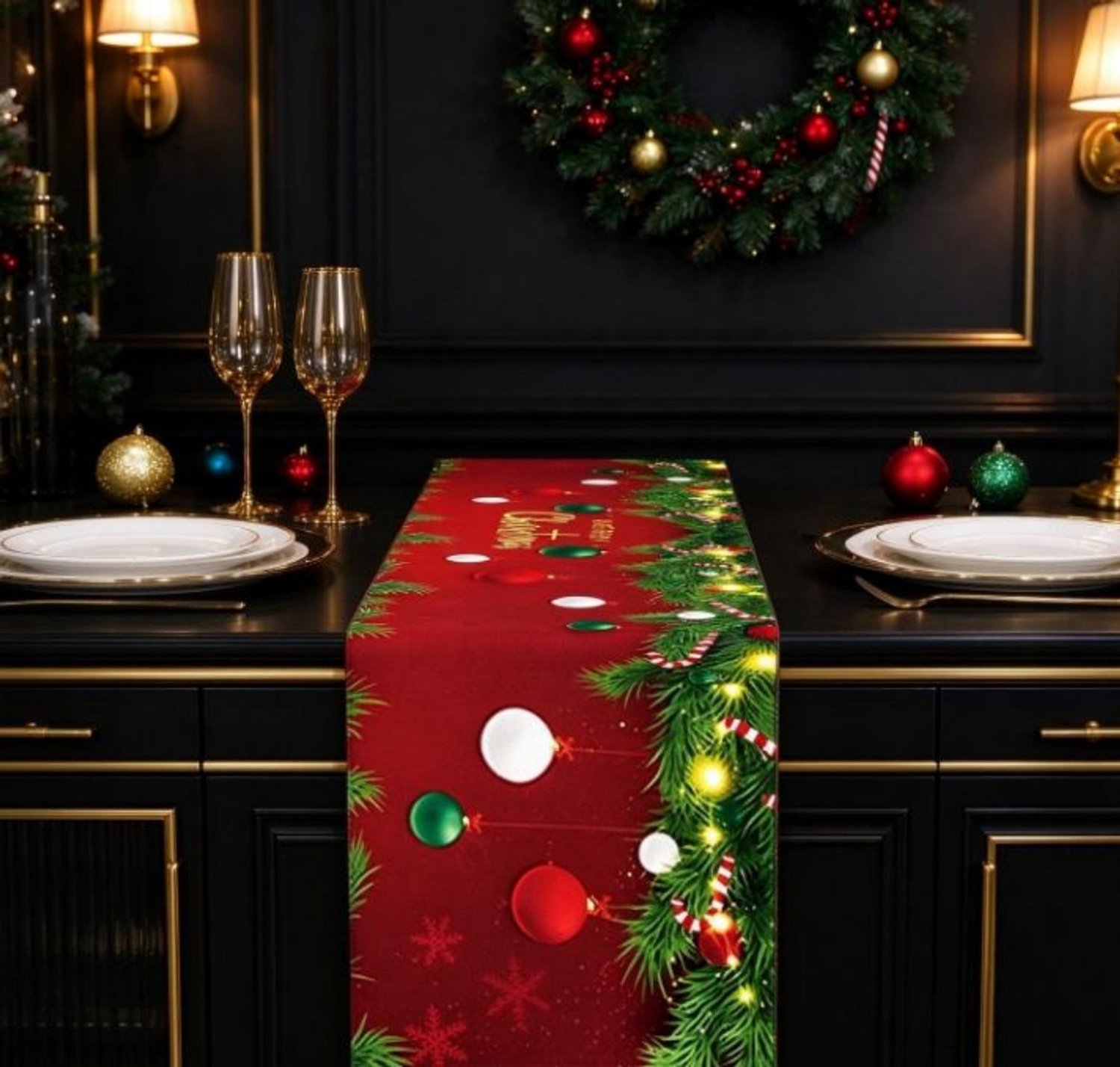 Kersttafelloper – L-33x275cm– Decoratieve tafelloper met opdruk – Feesttafelloper – Feestelijke decoratie voor de eettafel – Met kerstmotieven – Geschikt voor kerstfeesten in de winter en feestelijke decoratie in huis, keuken en eetkamer – foto 7