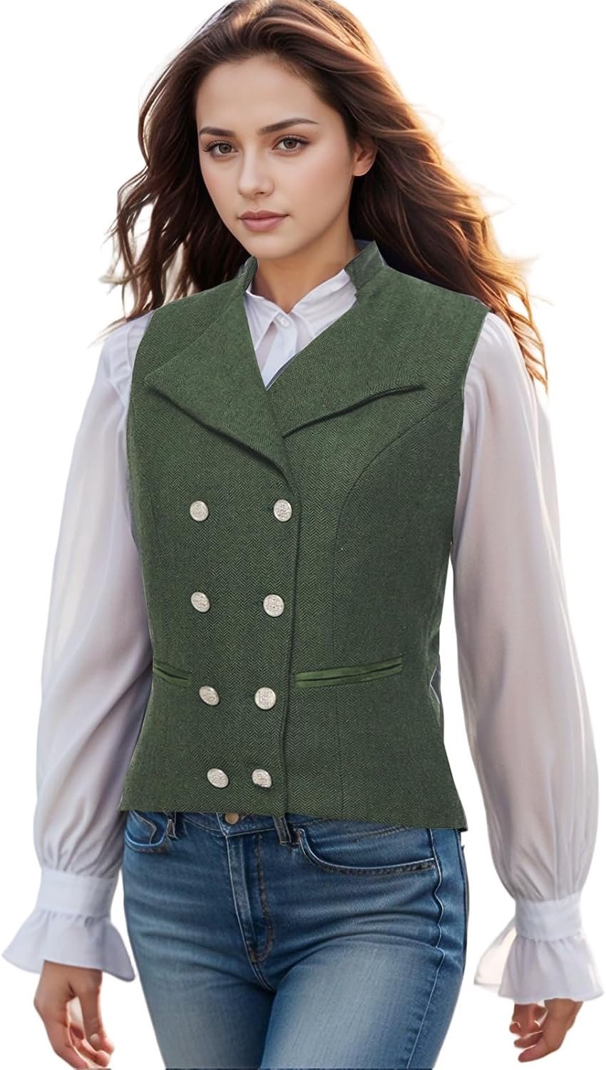 Damesvest, tweed, smal, 2-knoops, zakelijk
