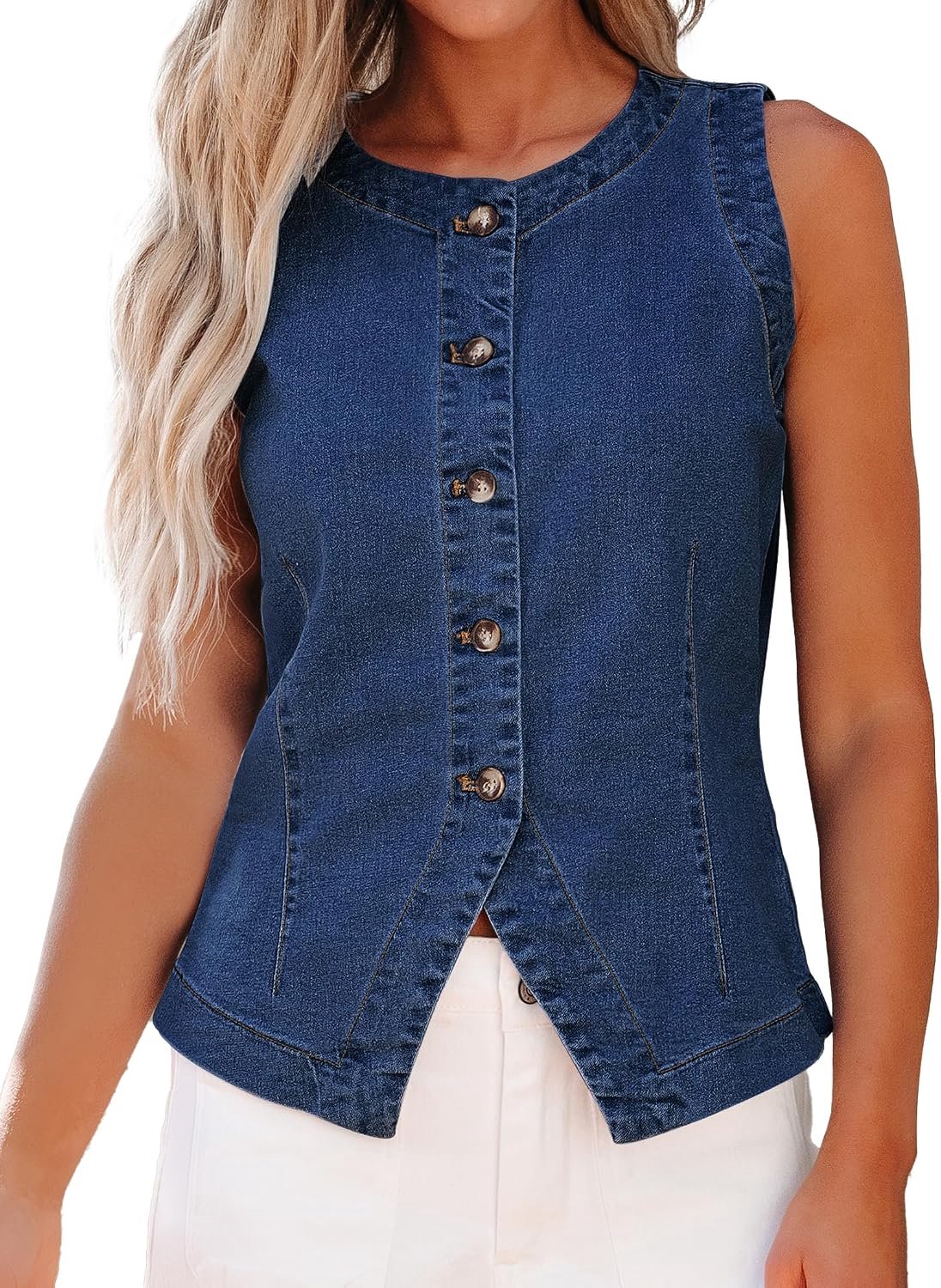 Vest zonder mouwen met knoopsluiting en ronde hals