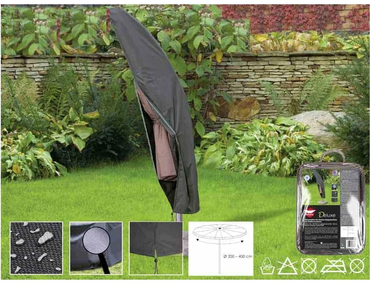 Boni-Shop® Deluxe parasolhoes 64 x 250 cm – waterdicht en uv-bestendig Donkergrijs