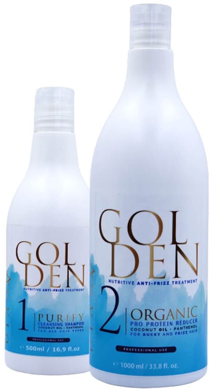 GOLDEN Brazilian Blue Protein Keratine Haarbehandeling 1000ml + 500ml Pre-Shampoo – Ontkrulling zonder Irriterende Geur, Regenererend en Stijlend Haar | zonder formaldehyde en carbocysteïne | -met anty yellow system