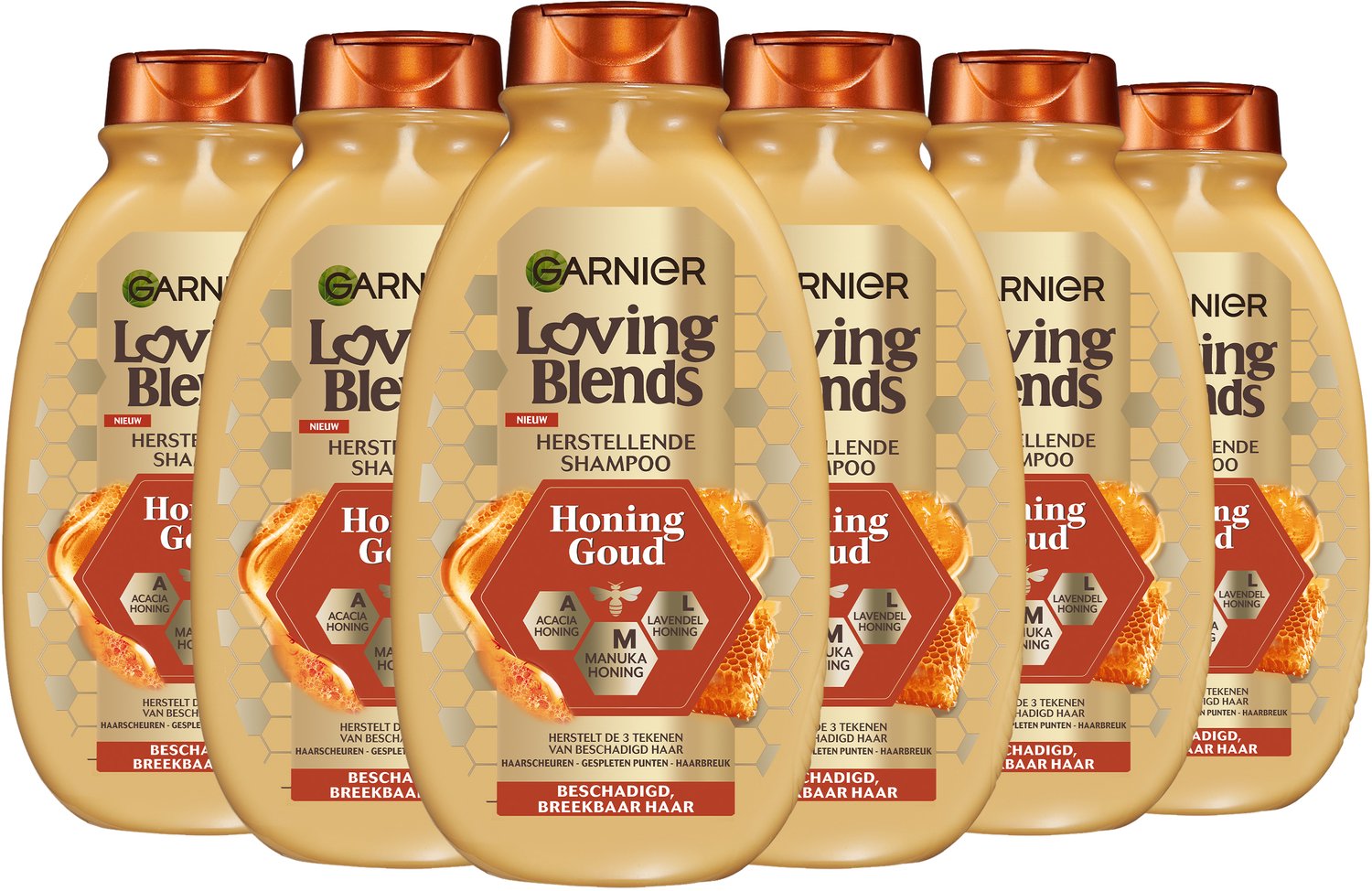 Garnier Loving Blends Honing Goud Herstellende Shampoo Voordeelverpakking - Beschadigd, Breekbaar Haar - 6 x 300ml