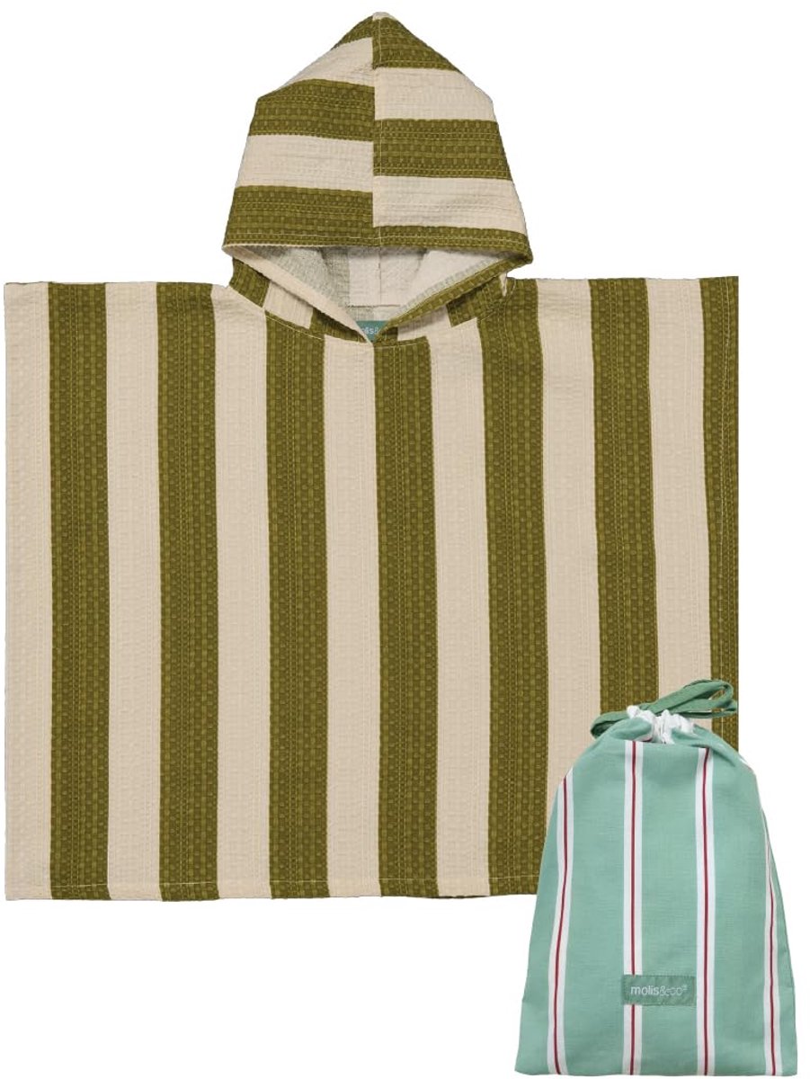 SnelShoppen - Badponcho Kinderen 5-6 Jaar Kaki & Cream Stripes, Lichtgewicht Strandhanddoek, Compact, Ideaal voor Strand, Zwemmen, Vakantie, Camping