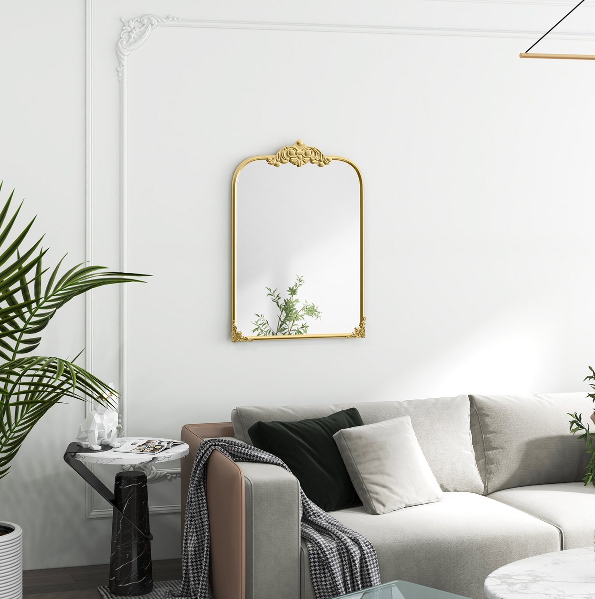 MIVRAY Wandspiegel – Barokstijl – 60 x 87 cm – Metaal en Glas – Goud – Decoratie voor Woonkamer en Slaapkamer – Afneembare Bloemen