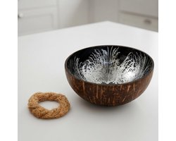 Cocovibes Sleutelschaal sieradenschaal gemaakt van kokosnootschalen met anti-kantelring. (zilver)