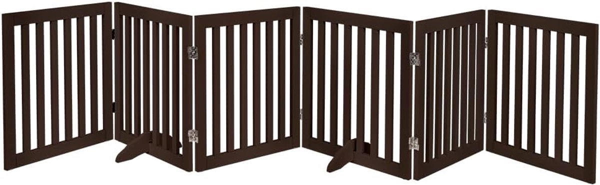 Unipaws 304,8 cm extra brede huisdierhek, vrijstaand hondenhek voor deuropeningen, trappen, opvouwbare puppy- en kamerverdeler, houten box voor thuis, gebruik binnenshuis (60 cm H, espresso)