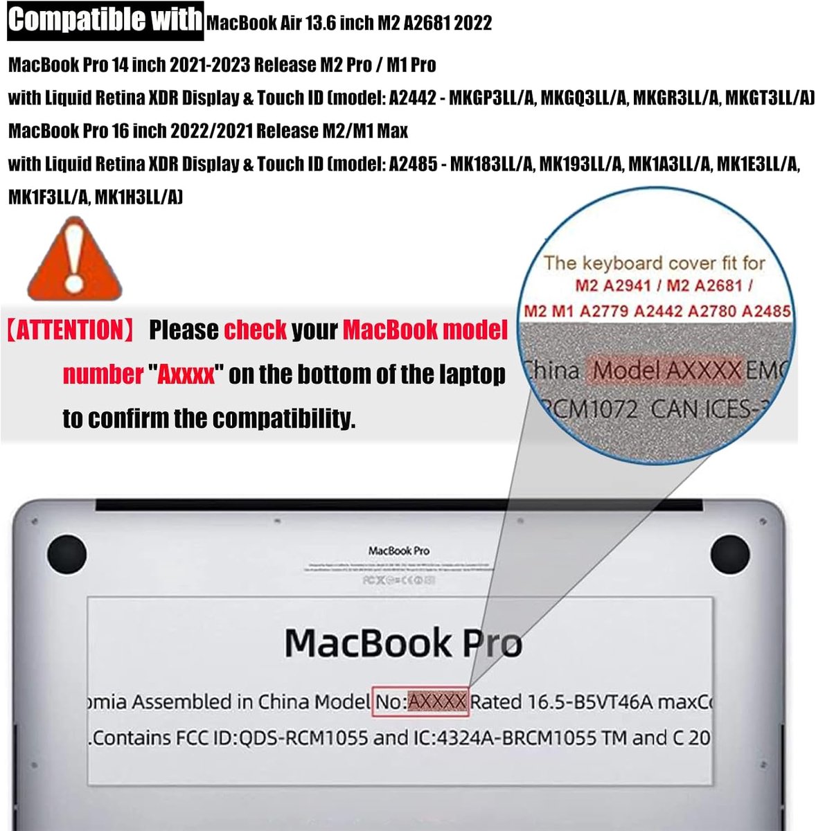 Toetsenbordhoes voor 2022 2023 2024 A3114 A3113 15 inch MacBook Air 13,6 inch M2 M3 2022-2024 MacBook pro 14 inch 16 inch M1 Pro M2 Max 2021 2022 2 2 023 met Touch ID,
