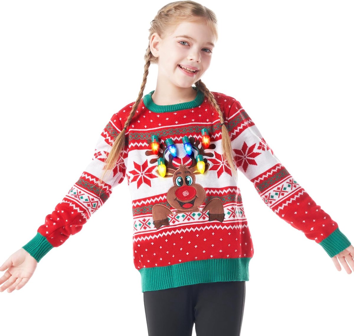 Getup Lelijke kersttrui voor kinderen, led-oplichtende kersttrui met rendier, lelijke kersttrui voor kinderen