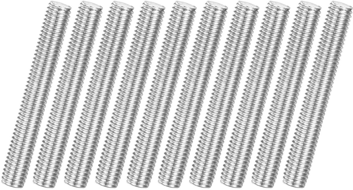 Set van 10 volledige schroefdraadstangen, M6 x 45 mm, 304 roestvrij staal, rechtse schroefdraad, stiftschroeven voor meubels, ankerbouten, klemmen, U-bouten, metrische schroefdraad