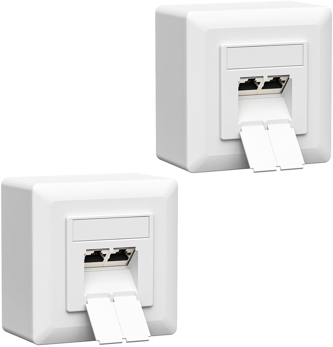 Iwillink 2 x CAT8 universele netwerkdoos 2 poorten, RJ45 afgeschermd opbouw of inbouw, EIA/TIA-568-A/B 8P8C, 40 Gbit/s Ethernet, POE+ compatibel met CAT8, CAT7, CAT6a, CAT6, wit