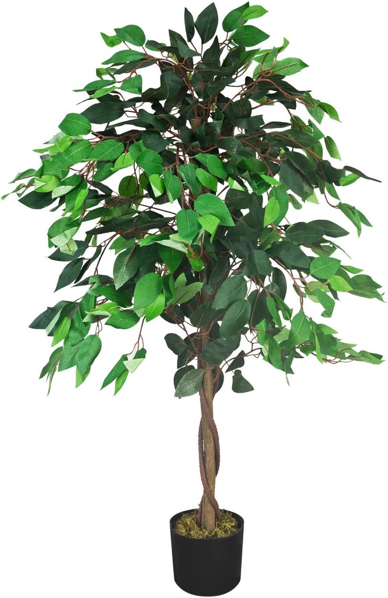 Benjamin Ficus Kunstplant in pot, plastic planten, kamerplant als echte decoratie, 110 cm, interieurdecoratie