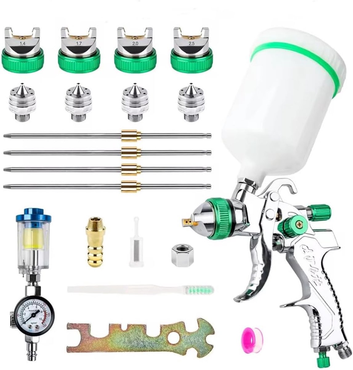 NEWFUN Paint Gun, Compressed Air, Paint Gun Set with 4 Nozzles, 1.4/1.7/2.0/2.5 mm, Suitable for Car Spraying - ShopVlot