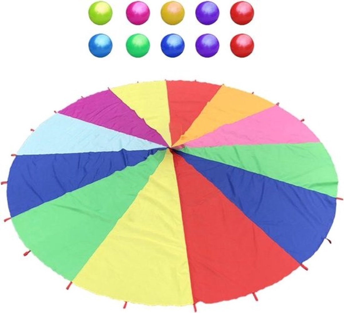Parachutespeelgoed - Voor groepsspel - Buitenactiviteit - Veelkleurig ontwerp - 18 m diameter - Veelkleurig